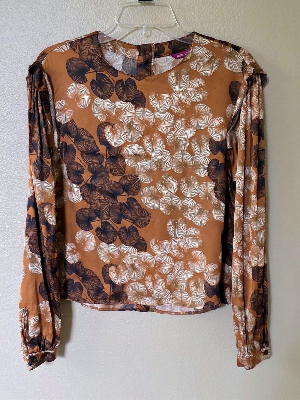 Heidi Merrick Floral Printed Long Sleeve Blouse Top - Size Medium